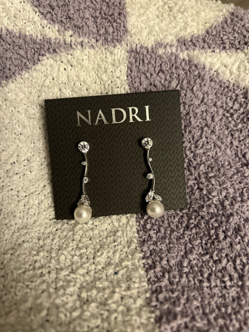 NADRI Silver-Tone Crystal and Pearl Drop Earrings
